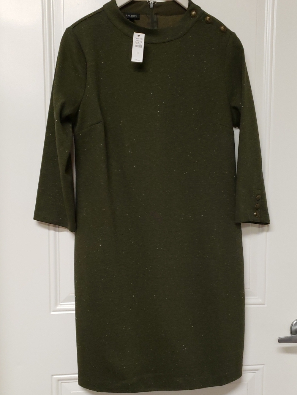 NWT Talbots Olive Green Shift Dress with Shoulder Button Detail
